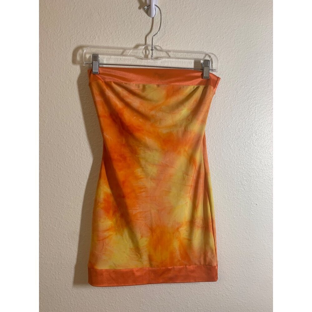 Y2K Retro Colorful Bodycon Tube Dress Size XXS Orange Yellow K7